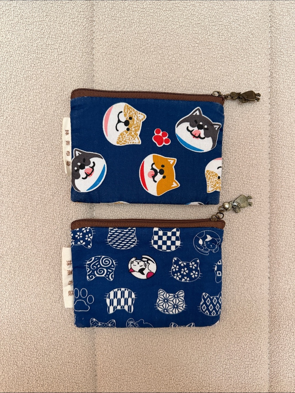 Handmade Blue Dog Cat Pattern Zip Pouch Wallet - Cute Pet Accessory